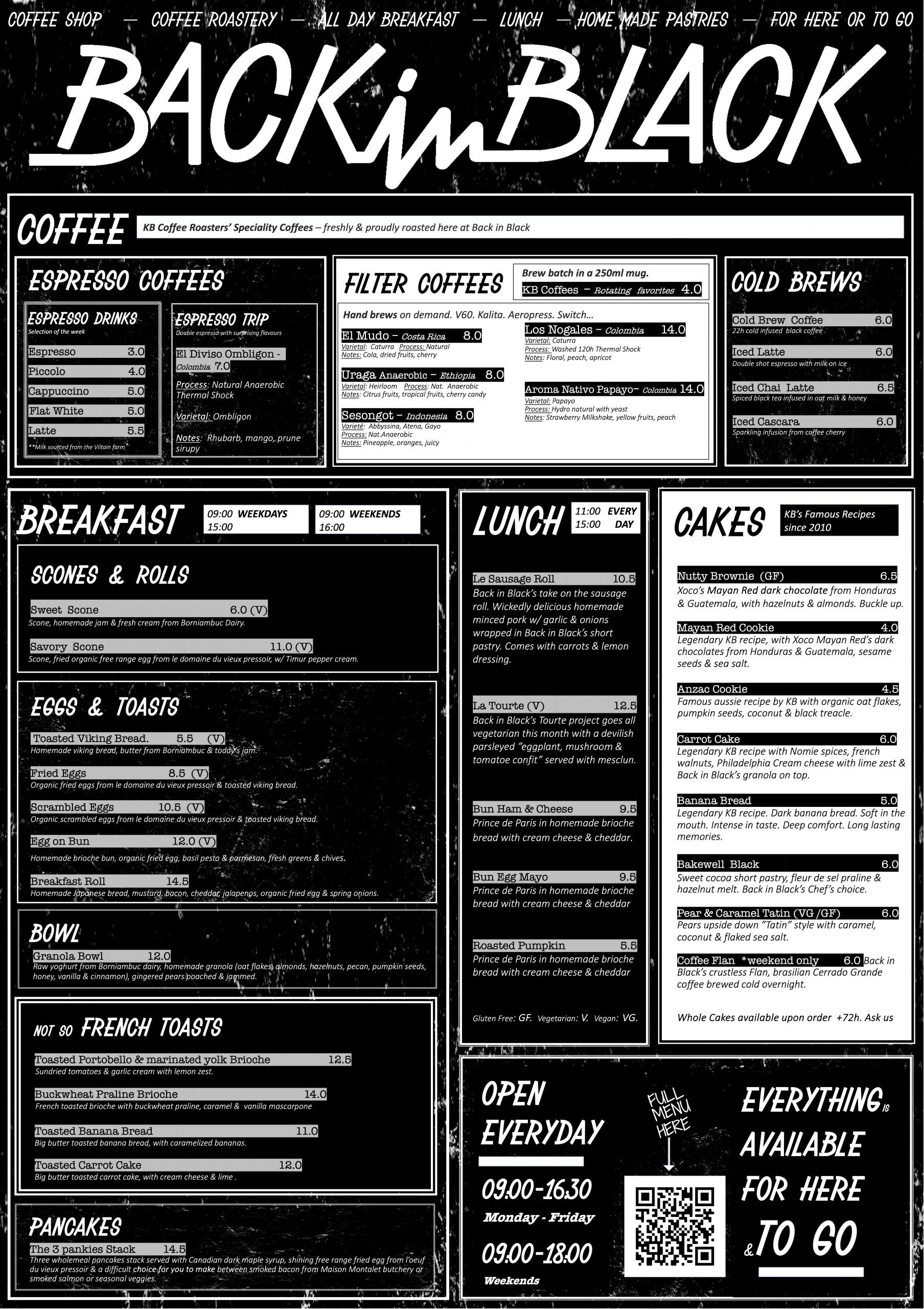 Back in Black Coffee Menu